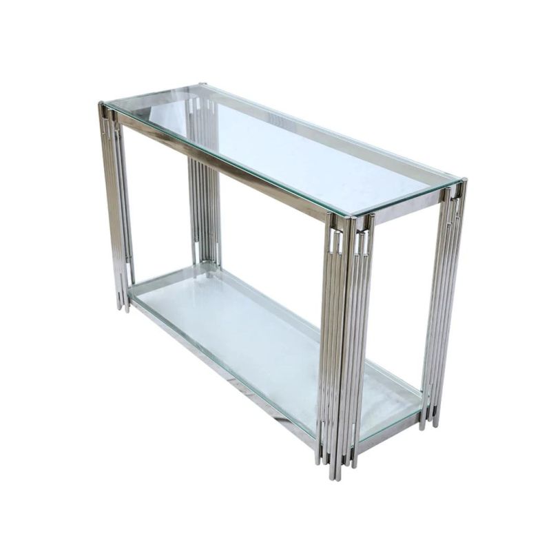 Home Banquet Wedding Furniture Glass Top Sliver Frame Dining Table/Side Table