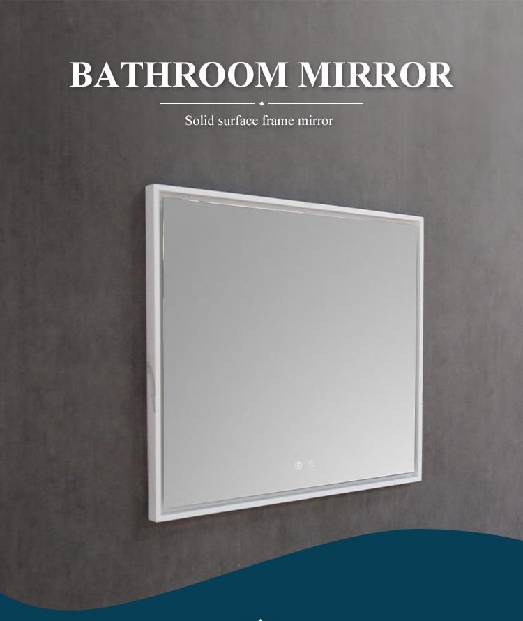 Solid Surfae Stone Frame Bathroom High Brightness Round Mirror