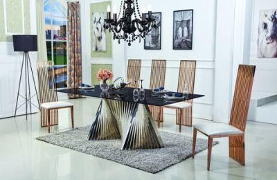 Modern Luxury Home Furniture Marble Stainless Steel Dining Table Set