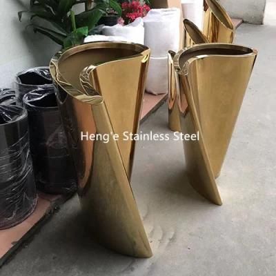 Outdoor Large Gold Metal Decorative Flower Vase / Flower Planter Pot / Garden Furniture