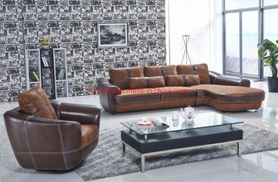 Modern Top Grain Leather Suede Fabric PU PVC Hotel Living Room Home Furniture Sectional Sofa with Leisure Chair