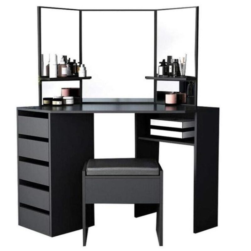MDF Mirror Drawer Makeup Vanity Table Dressing Table with Stool