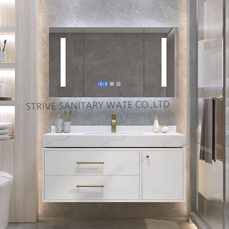 Modern Style Bathroom Vanity Furniture Metal Handle LED Mirror Bathroom Cabinet