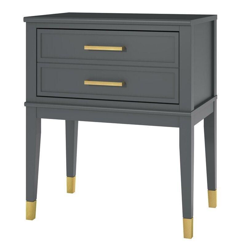 Mirrored Furniture Gray/Gold Bedside Table Wooden 2 Drawer Nightstand End Table Bedroom Furniture