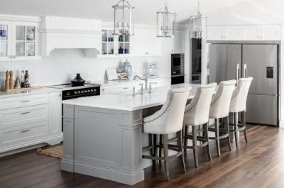 Luxury Furniture White Shaker Kitchen Cabinets with Island PVC Solid Wood Joinery Guangzhou
