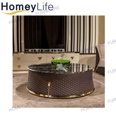 Luxury Design Modern Furniture Hexagonal Skin Hardware Zipper Button Edge Turri Lock Marble Coffee Table