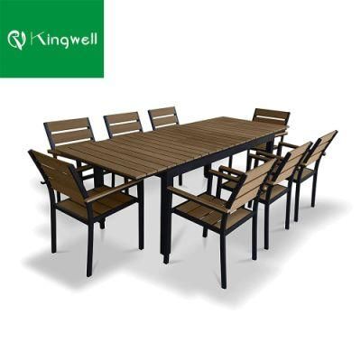 Modern Design Waterproof Outdoor Aluminum Plastic Wood Garden Furniture Extendable Dining Table Set