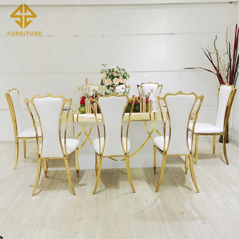 Luxury New Design Gold Stainless Steel Wedding Chair Blue Wholesale