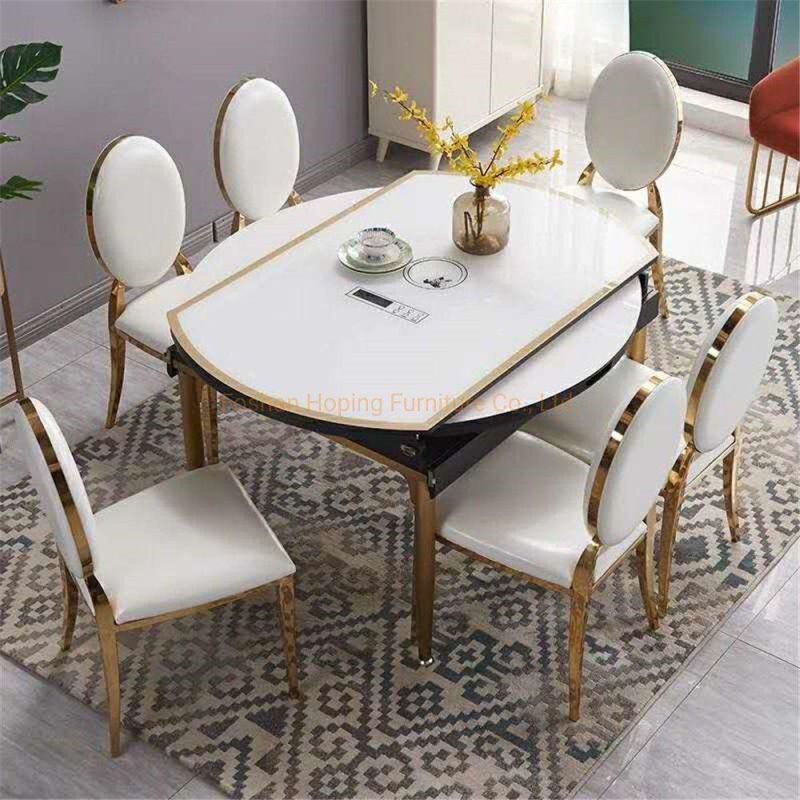 Modern Golden Stainless Steel Luxury Wedding Chair Pink Fabric Round Back Hotel Restaurant Banquet Dining Table Chair