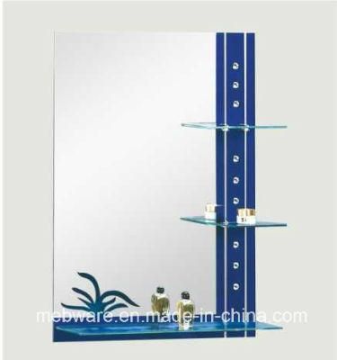 Blue Border Retro Square Makeup Bathroom Mirror with Shelf Bathroom Mirror