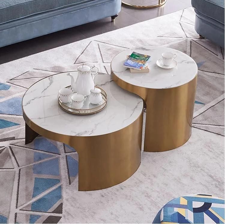 High Quality Modern Luxury Natural Marble Stainless Steel Coffee Table for Home Party Villa Hotel 007L
