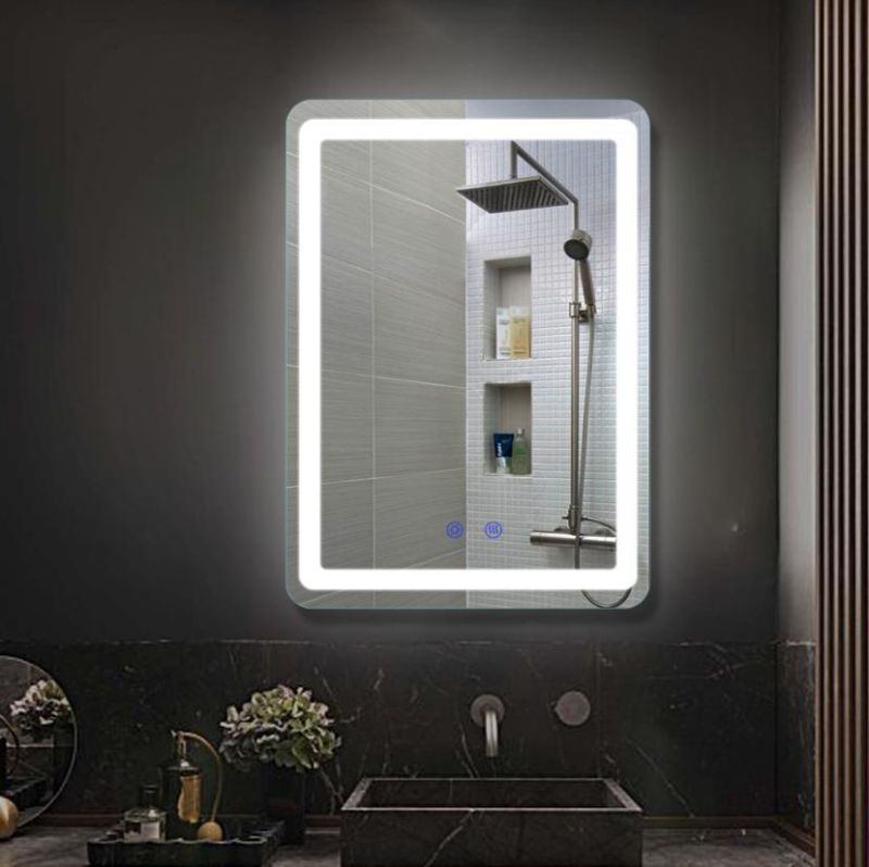 LED Lighted Round Mirror Wall Mount Circle Illuminated Bathroom Vanity Mirror with Anti-Fog