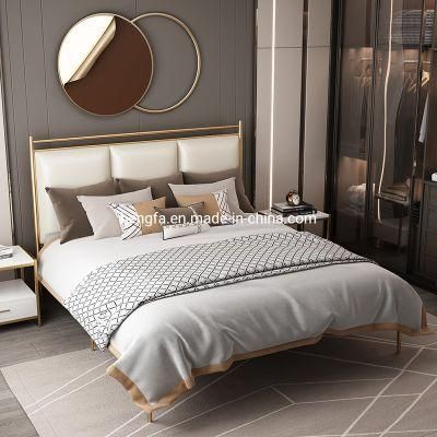 Wholesale Bedroom Furniture Stainless Steel Leather Soft Upholstered King Bed