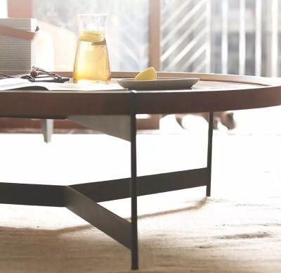 Modern Metal Hotel Furniture Living Room Round Wooden Coffee Table Metal Frame