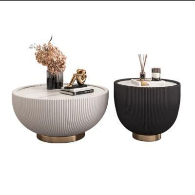 New Design PU Leather Marble Stone Bowl Tea Table