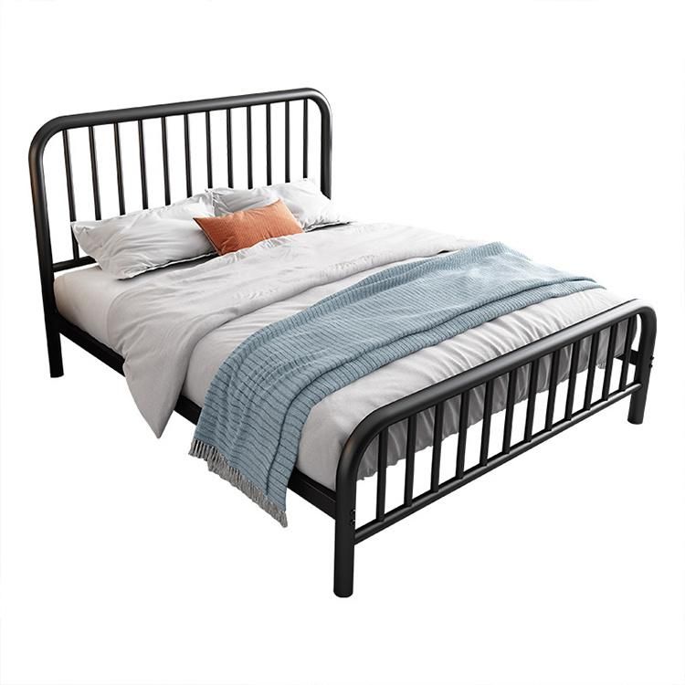 Modern Minimalist Iron Double Bed with Reinforcement Board and Mattress