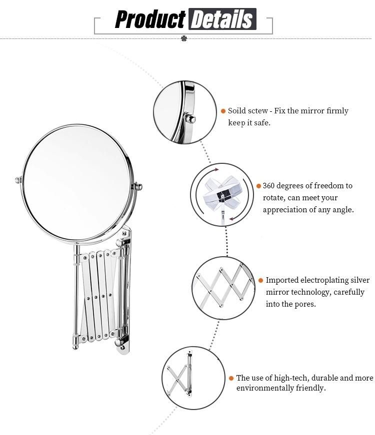 Metal Bathroom Hinged Adjustable Sanitary 20X Makeup Flexible Magnifying Mirror Wall Mount Extendable Shaving Mirrors (SE-210)