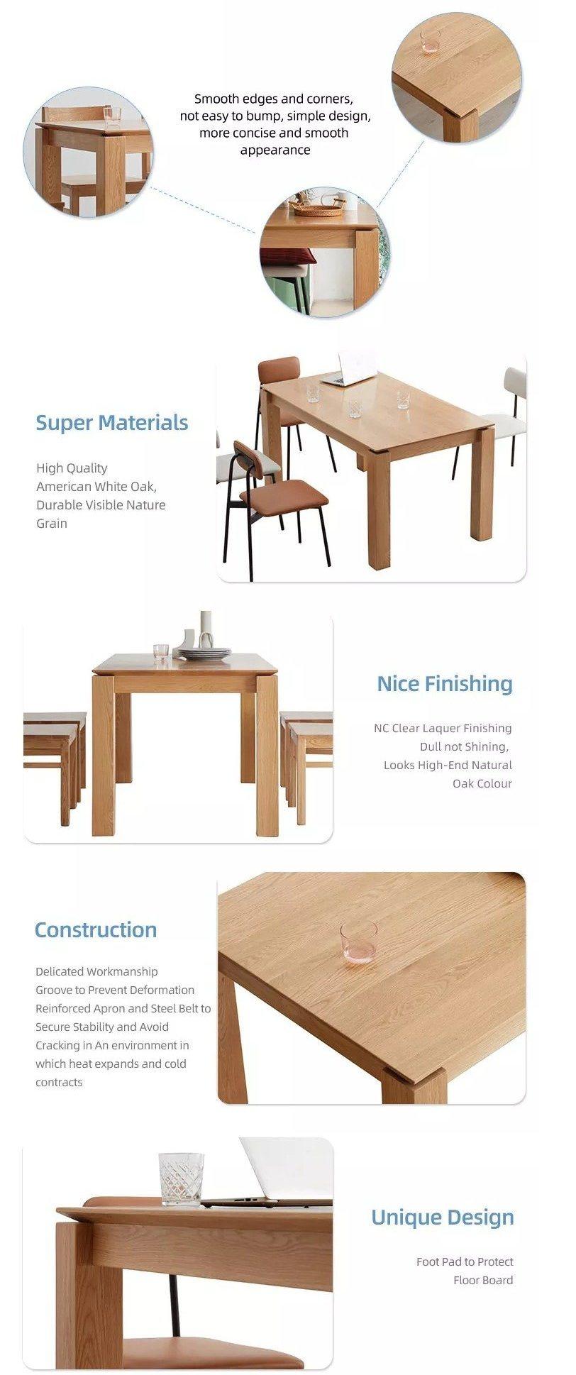 Furniture Modern Furniture Table Home Furniture Wooden Furniture Nordic Modern Design Solid Wood Oak Slab Room Rectangular Dining Table and Chair Set