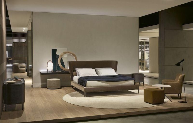 Pfb-13 Bed/Fabric/Wood Frame /Natural Steel Coating Base/Italian Simple Modern Furniture