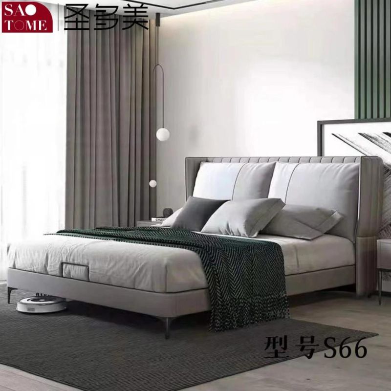 Modern Upscale Hotel Bedroom Furniture Green with Navy Blue Leather Double Bed