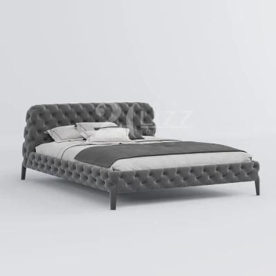 Whoelsale Price Hotel Bedroom Furniture Set Wardrobe Queen King Frame Size Modern Tufted Buttons Fabric Bed