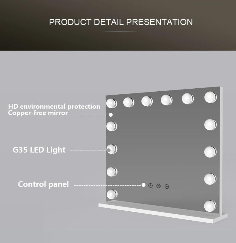 Metal LED Bulbs Hollywood Lighted Makeup Mirror with MDF Base