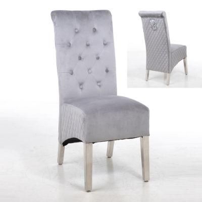 High Back Metal Leg Dining Chair with Tufted Back