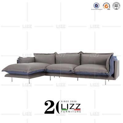Commercial Style Simple Home Office Furniture Modern Corner Soft Leather Sofa with Feather-Filling