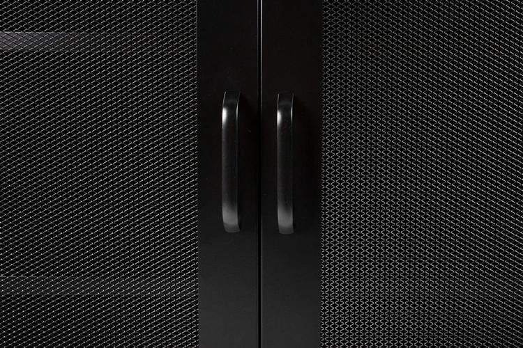 Luxury Modern Living Room Mesh 2-Door Accent Cabinet Metal Cabinet Black with Powder Coated