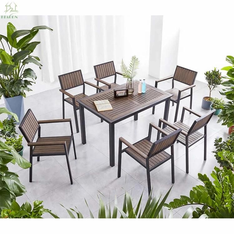Modern Durable Leisure Outdoor Dining Furniture Set Garden Patio Aluminum Frame Plastic Wood Chairs Outdoor Dining Sets