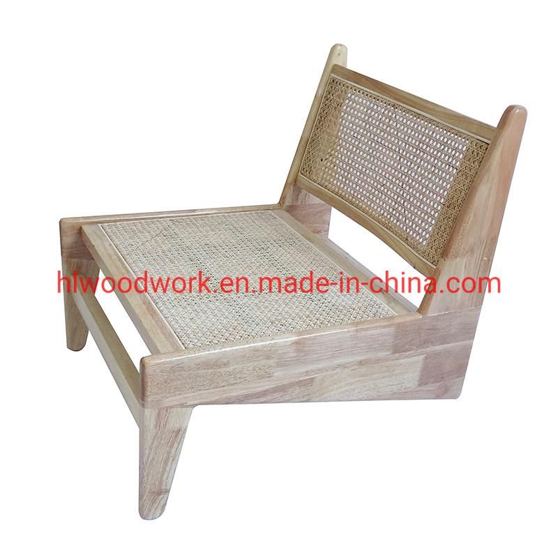 Rattan Leisure Chair Rubber Wood Frame Natural Color Living Room Chair Hotel Furniture