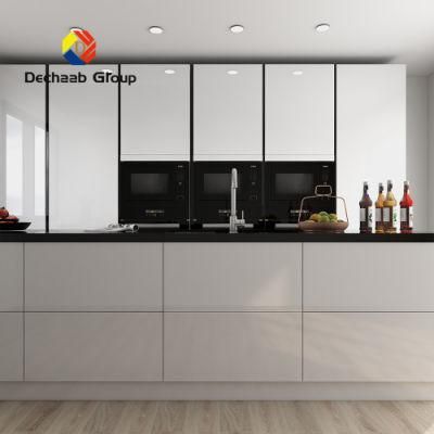 White and Black UV Kitchen Cabinet with Modern Quartz Countertop