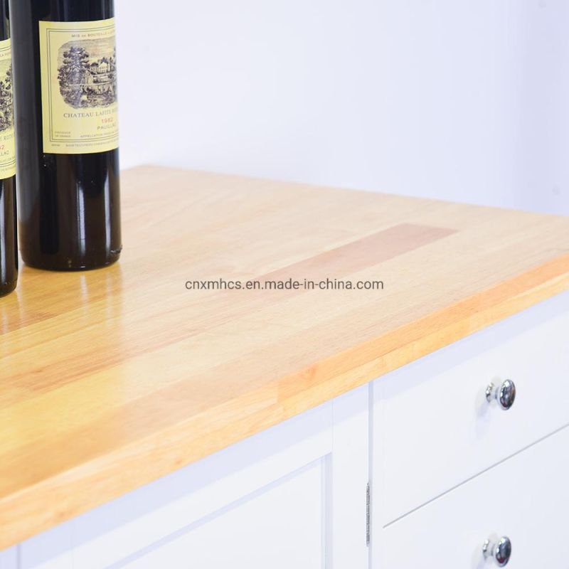 Wooden Kitchen Serving Trolley Cart Storage Rack White Kitchen Island with Wine Rack, Kitchen Furniture, Household Kitchen Cabinet