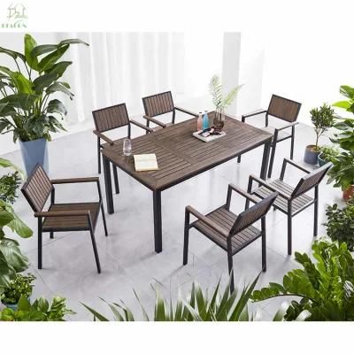 Modern Durable Leisure Outdoor Dining Furniture Set Garden Patio Aluminum Frame Plastic Wood Chairs Outdoor Dining Sets