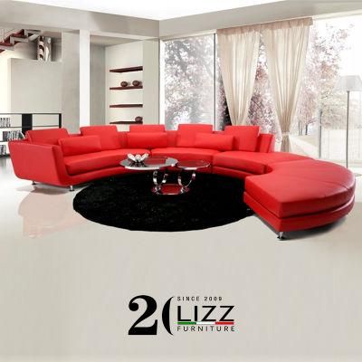 Modern Home Furniture Living Room Sofa U Shape Leather Round Sofa Set