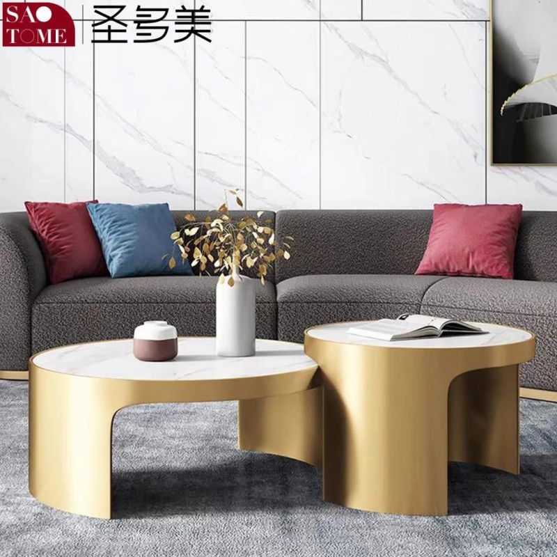 Modern Living Room Furniture Solid Stainless Steel Round Base Slate Coffee Table