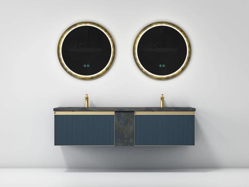 Floor Mounted Melamine Bathroom Cabinet with Round LED Mirror