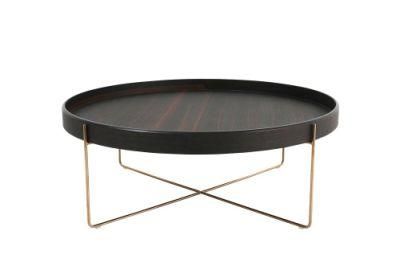 Modern Design Round Wood Top Coffee Table with Iron Base for Living Room Dining Center