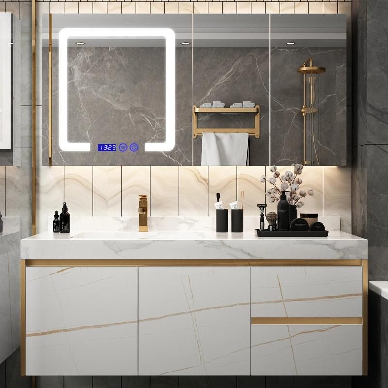 Rock Plate Ceramic Basin Bathroom Cabinet with Smart Mirror Cabinet Hotel Bathroom Washbasin Cabinet