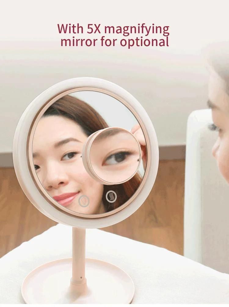 Pritech Wholesale Vanity Mirror 180 Degree Adjustment LED Light Desktop Cosmetic Makeup Mirror with Fan