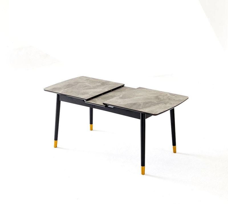 Hot Sale Solid Wood Baseboard Grey Marble Rock Plate Table
