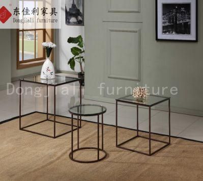 Round Black Steel Frame with Clear Tempered Glass Side Table