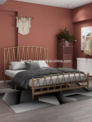Customized Model Full Size Hotel Golden Plated Steel Bedroom Bed