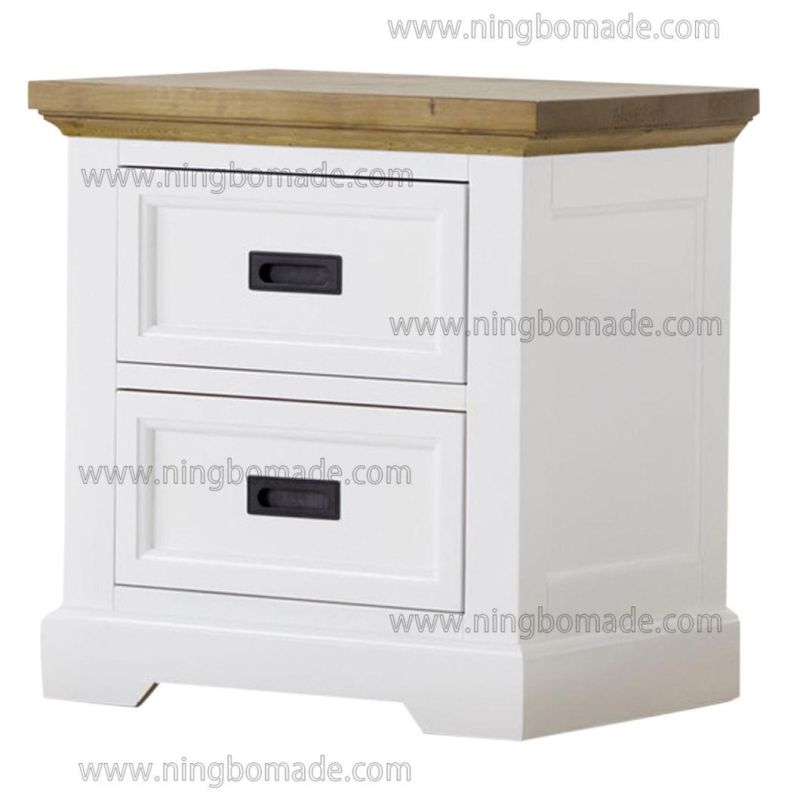 Romantic Rural Interior Furniture Grey Oak Top White Poplar Wood Base Nightstand