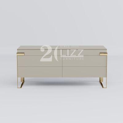 Luxury Nordic Design Home Living Room Furniture Modern Side Cabinet with Gold Stainless Steel Legs