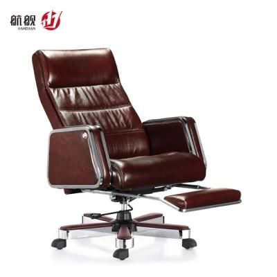 Luxury High-Back Leather Office Chair Swivel Office Furniture With Footrest for Boss/Manager