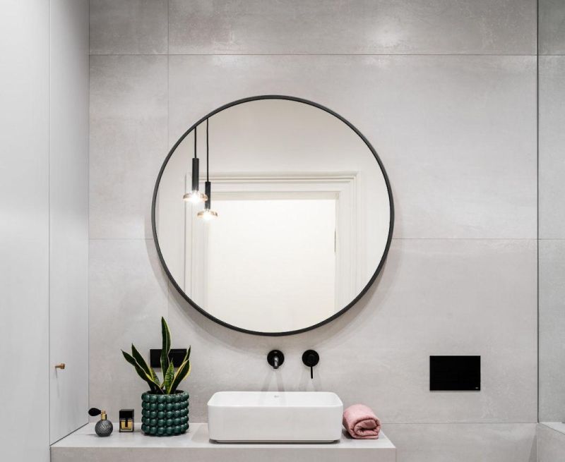 20 Inch Large Metal Black Round Bathroom Wall Mirror