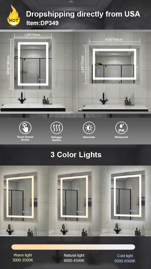 Home Decoration Wall Bathroom LED Lighted Mirror