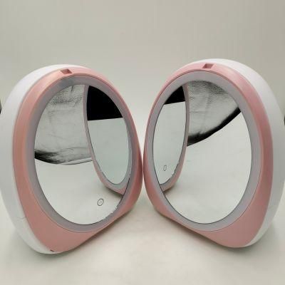 Egg Shape Makeup Pink Mirror with Lights Fashionable Mirror Cosmetic Light Gift for Girl