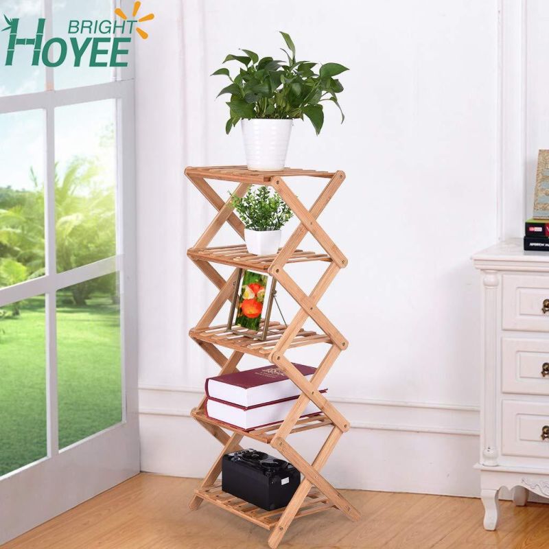 5 Tier Plant Stand Shelf Folding Bamboo Shoe Rack Flower Pots Display Stand Shelves Storage Organizer